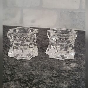 NWT Mikasa Sparkling Star Crystal Candle Holders Taper Tea Light Votive Set of 2